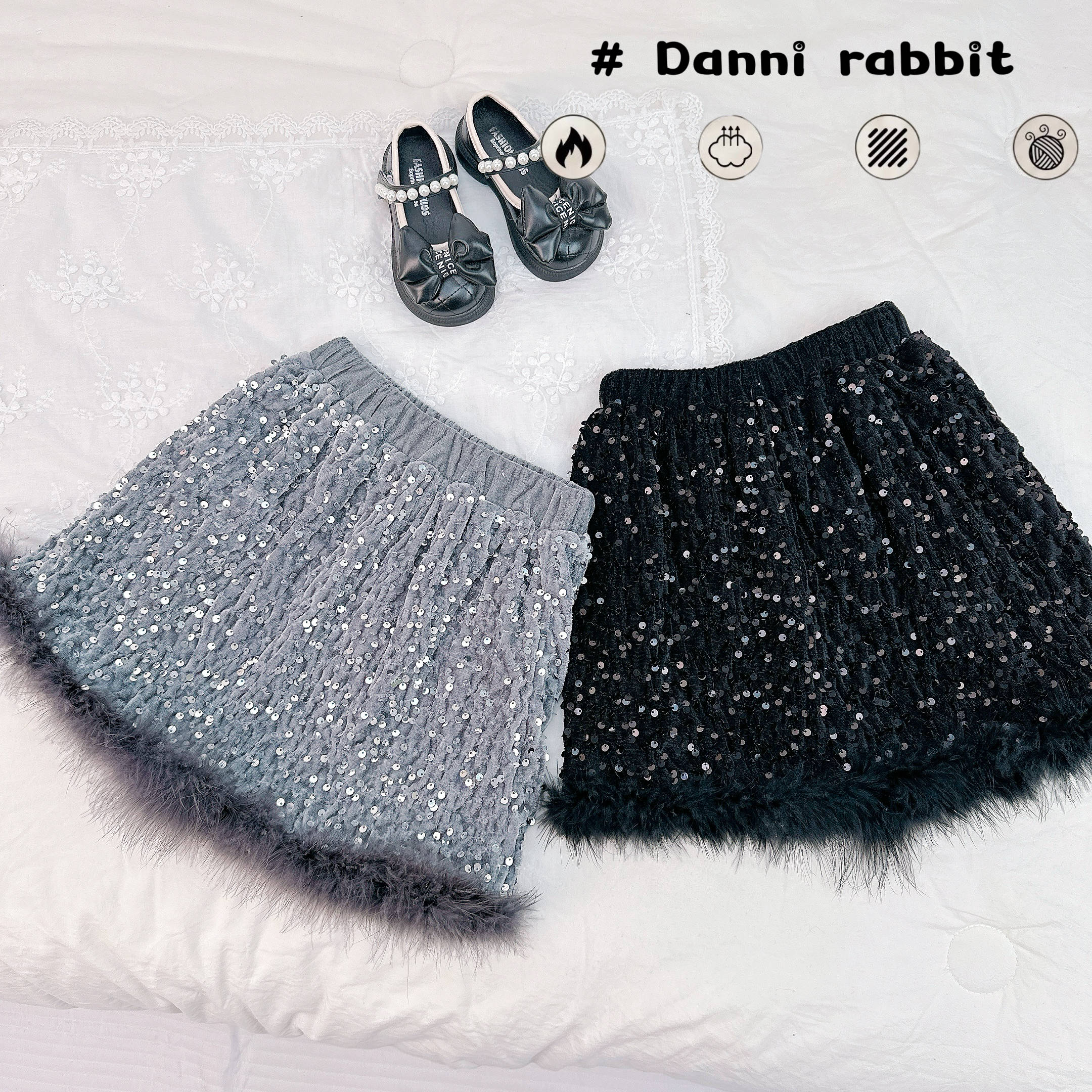 「Dannirabbit」【时髦精】冬款&女童加绒毛毛亮片裙【X-8831】