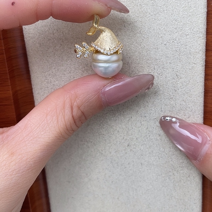 银S925镶嵌海水珍珠吊坠(不含链)