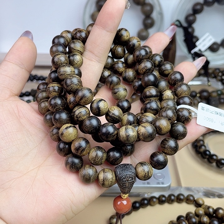 沉香手串旭****）越南芽庄白奇玉化留疤嘤子虎斑