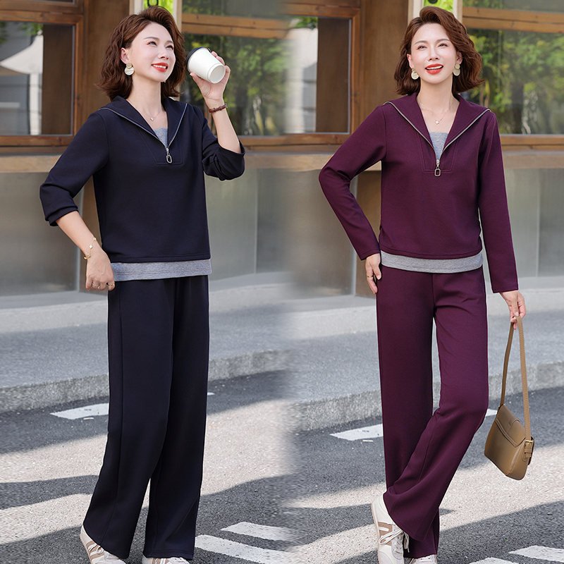 妈妈秋装时尚运动服套装2025新款中老年女春秋洋气长袖t恤两件套