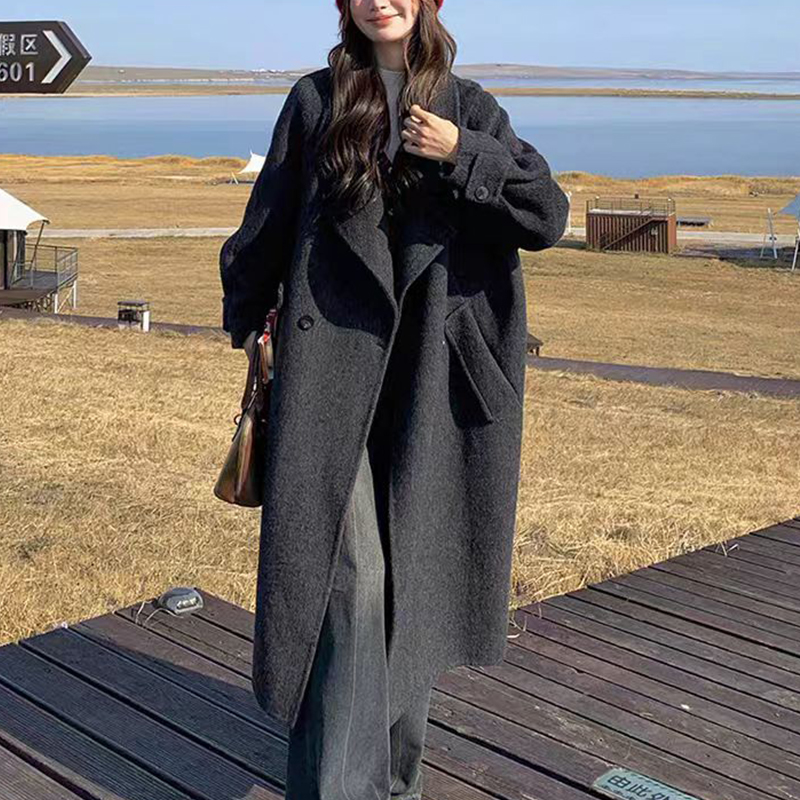 长款秋冬羊毛大衣毛呢外套气质韩版纯色双面呢时尚百搭宽松冬季