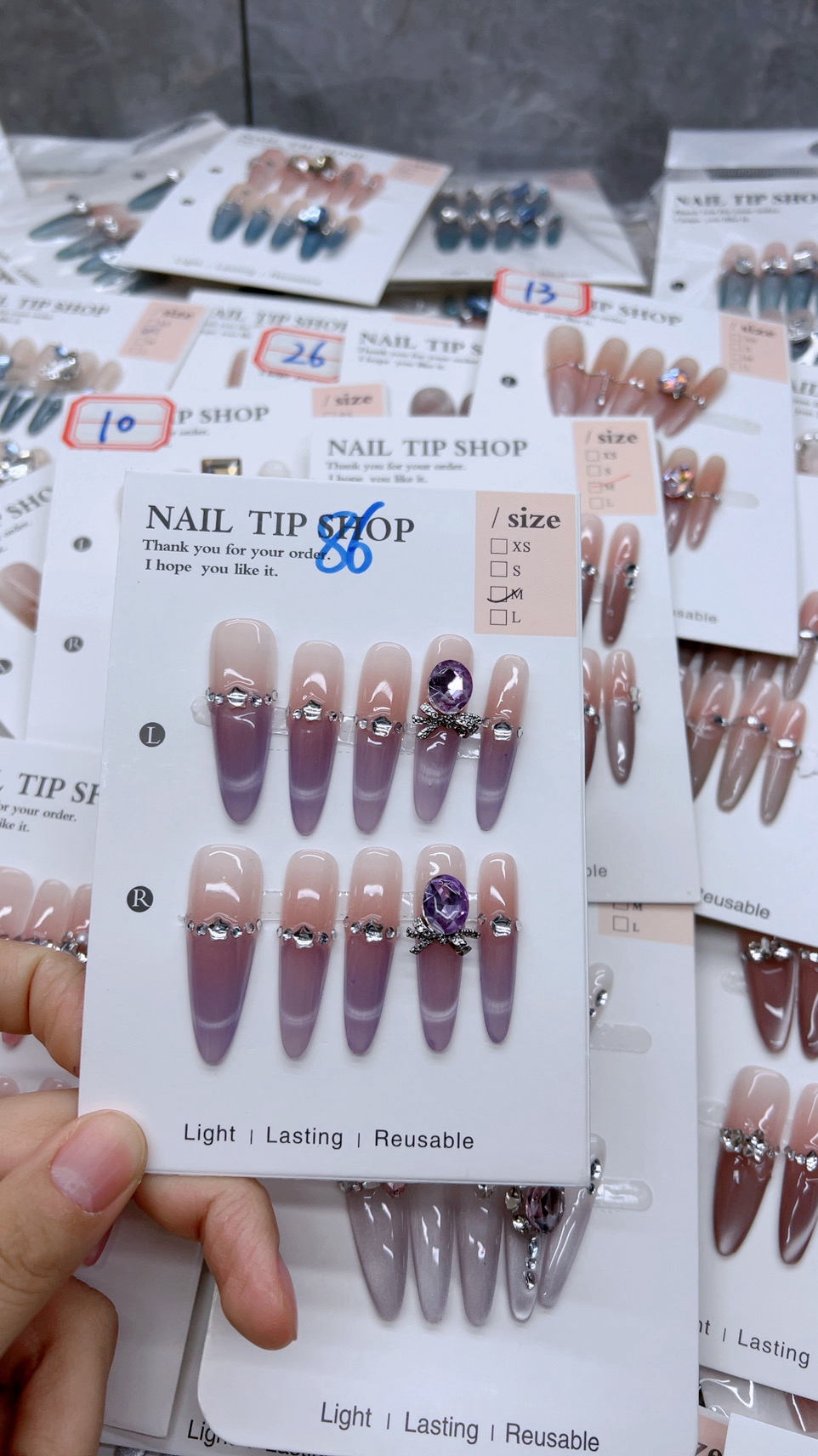 【紫蝴蝶结】千金名媛风侧光猫眼穿戴美甲甲片