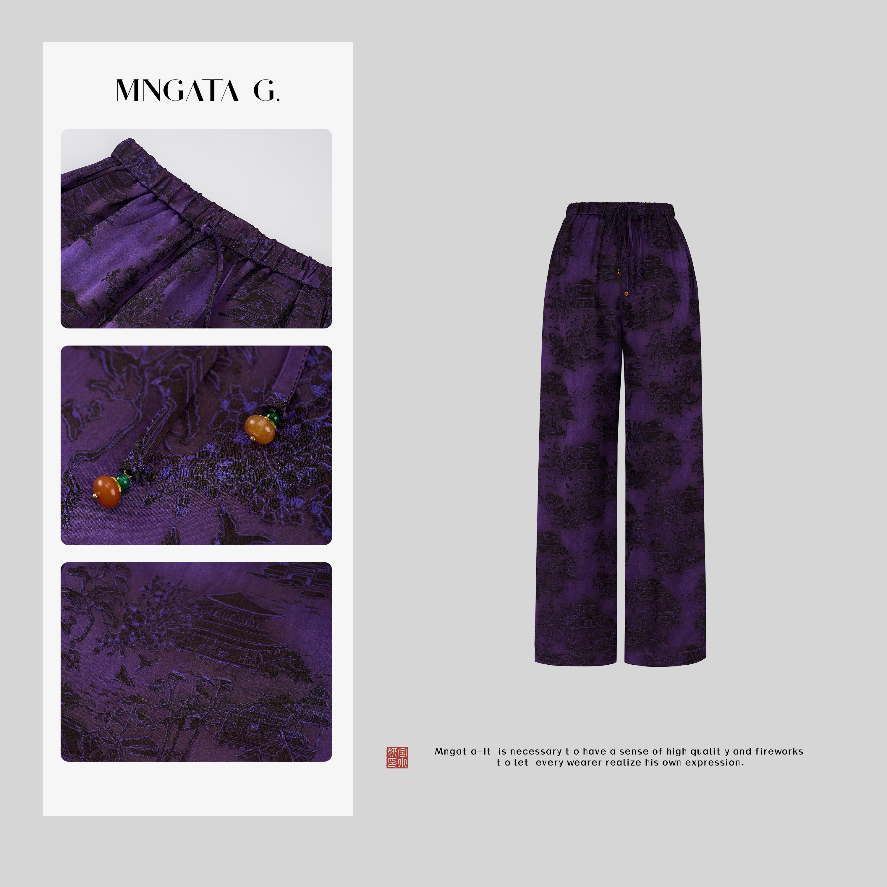MNGATA G.宫小妍【紫气东来】25年夏日新中式中国风休闲裤子5021984