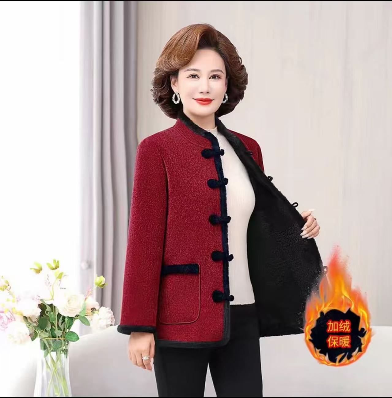 中老年妈妈装冬季民族风加绒加厚保暖外套新款洋气复古中国风棉服