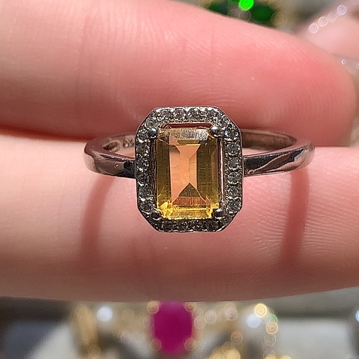 黄晶戒指银S925镶嵌925银黄水晶活口戒指福利款捡漏仅一件不退换
