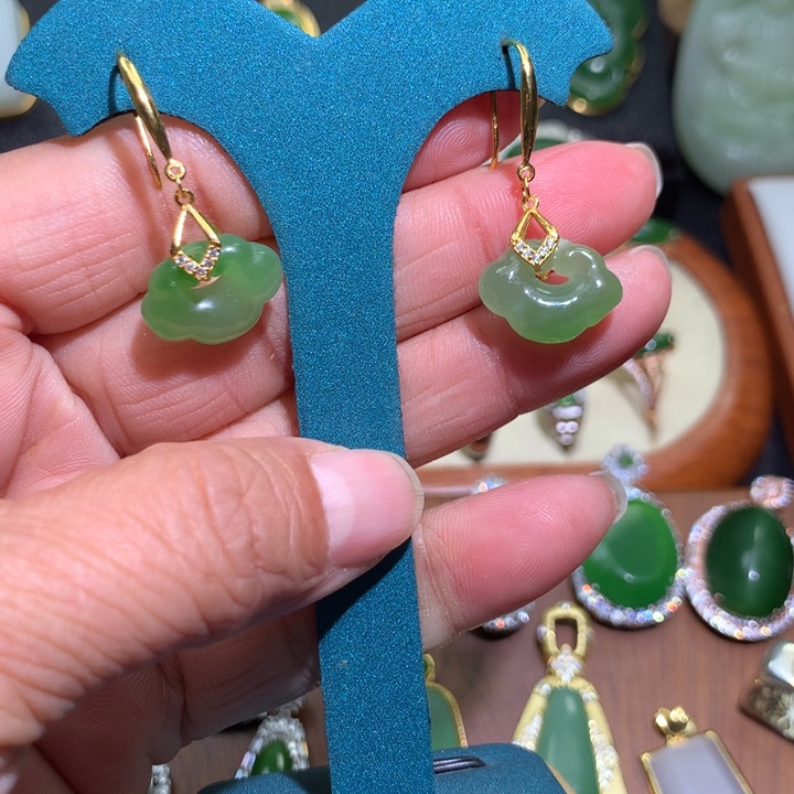 和田玉耳坠银S925镶嵌