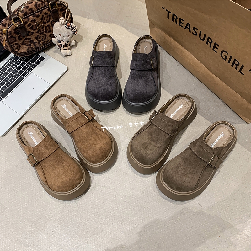 唐小帅~烟灰色厚底半拖勃肯鞋女鞋网红外穿包头拖鞋