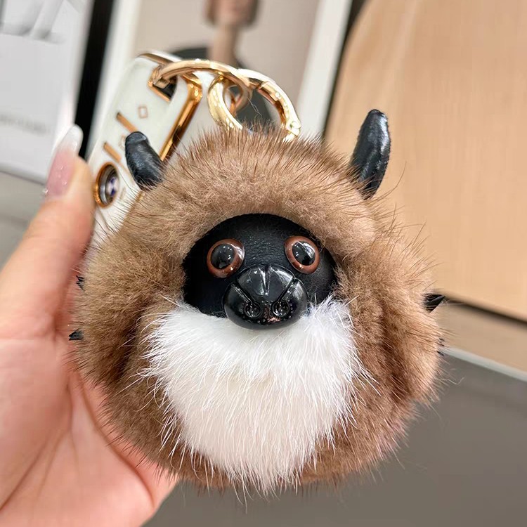 【可爱小牛】水貂毛汽车钥匙扣挂件毛绒玩偶公仔书包包挂饰礼物女