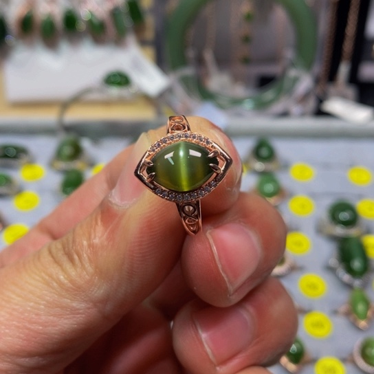 和田玉（碧玉）戒指银S925镶嵌