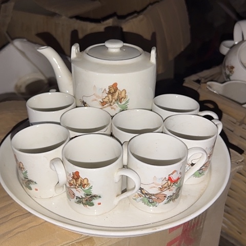 瓷片国营厂库存微瑕单孔八杯元宝盘