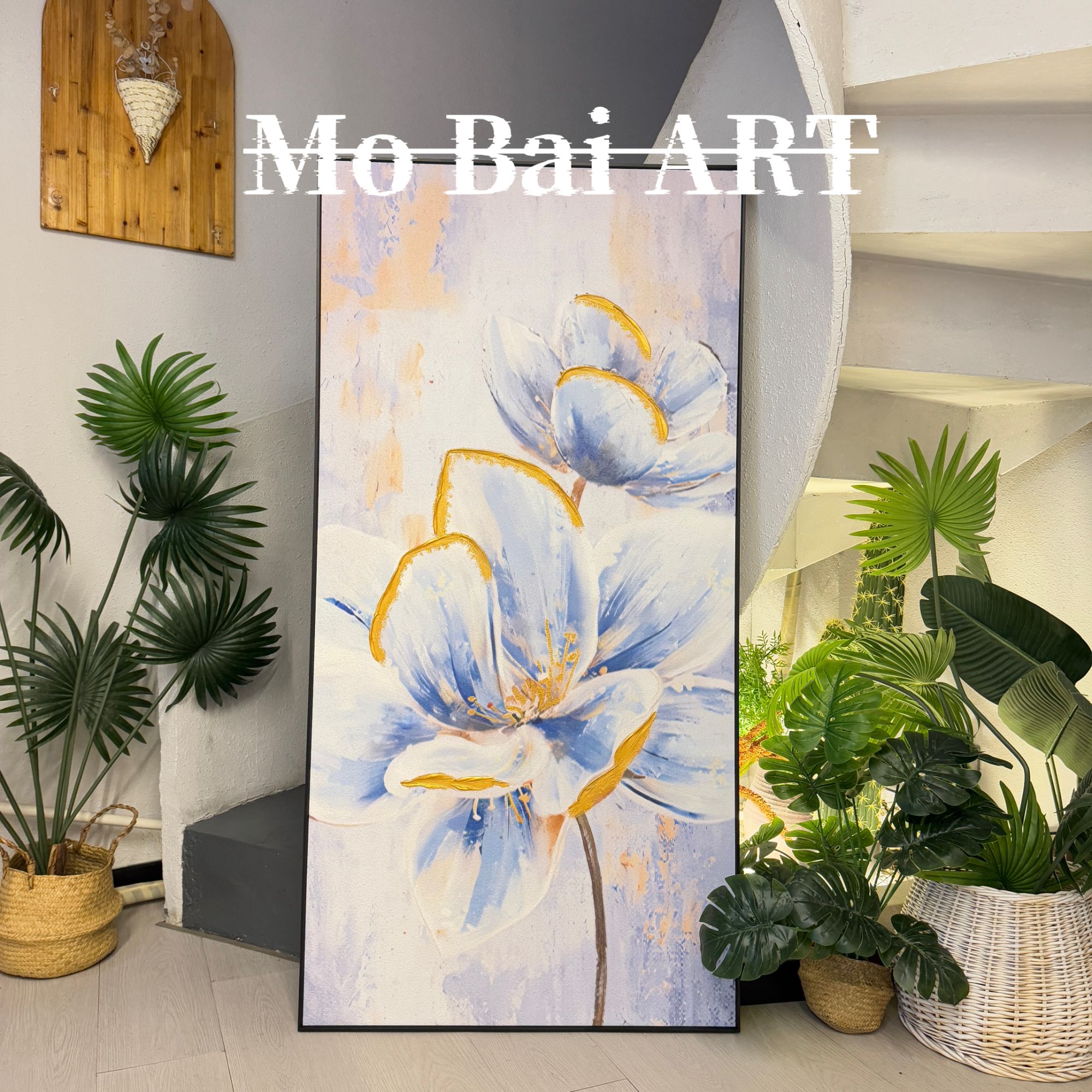 空谷幽兰手绘立体砂岩肌理油画沙发背景客厅画现代简约极简装饰画