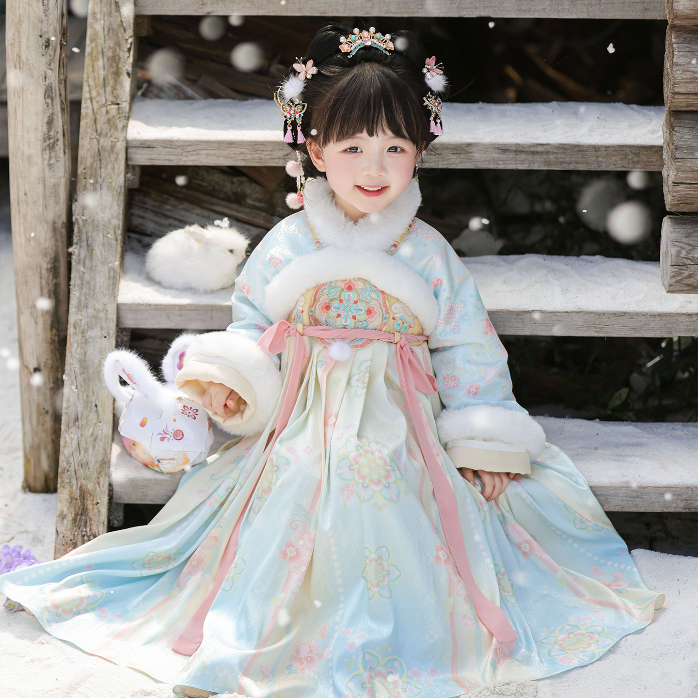 【晴雪】汉服女童冬季新款宝宝中国风加绒古装超仙刺绣襦裙儿童裙子