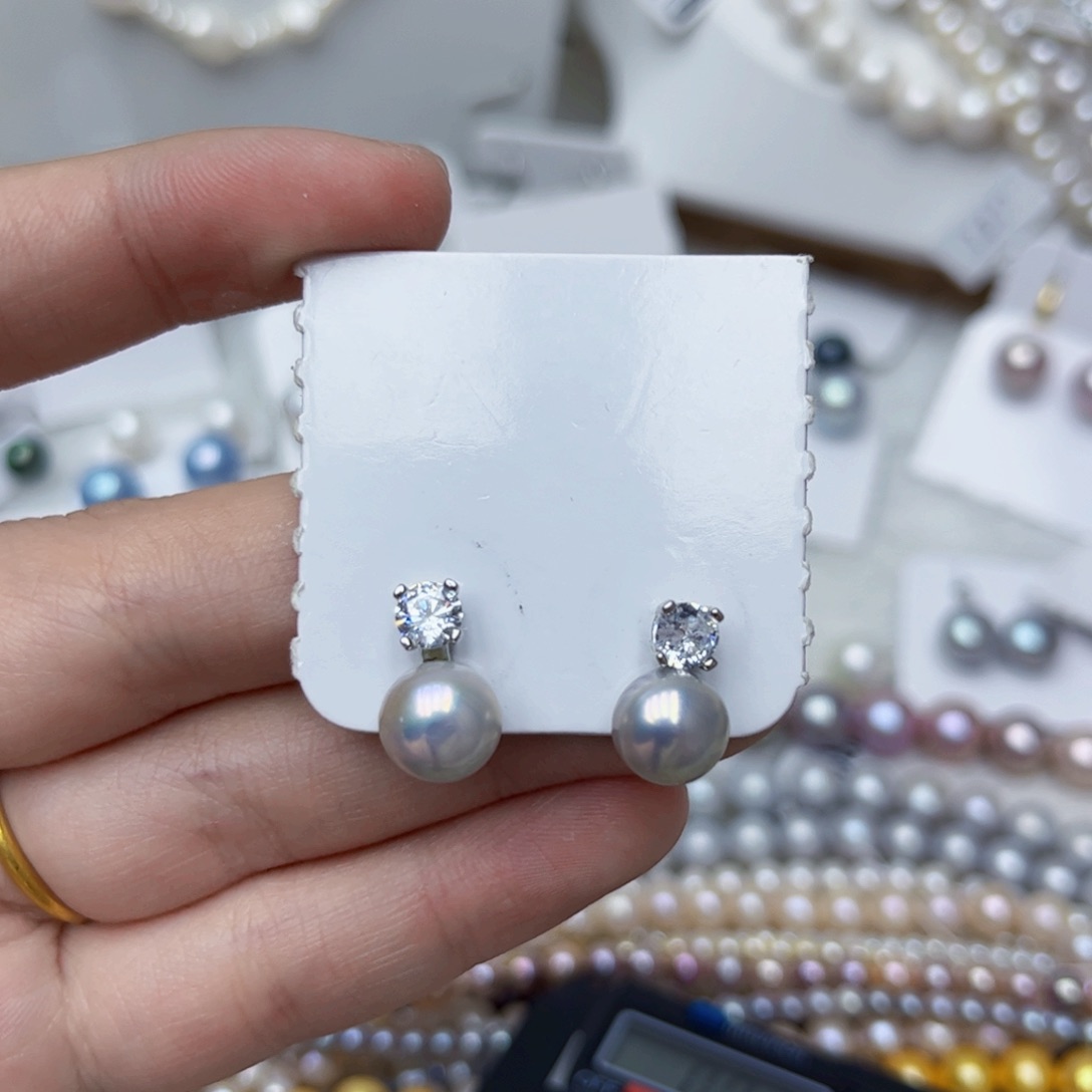 淡水珍珠耳饰银S925镶嵌