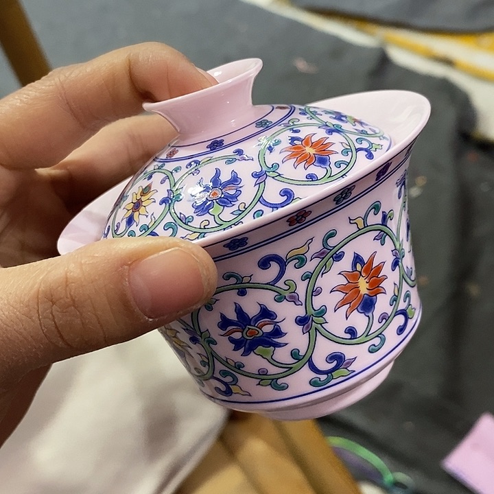 摆件陶红稀土好运连连盖碗