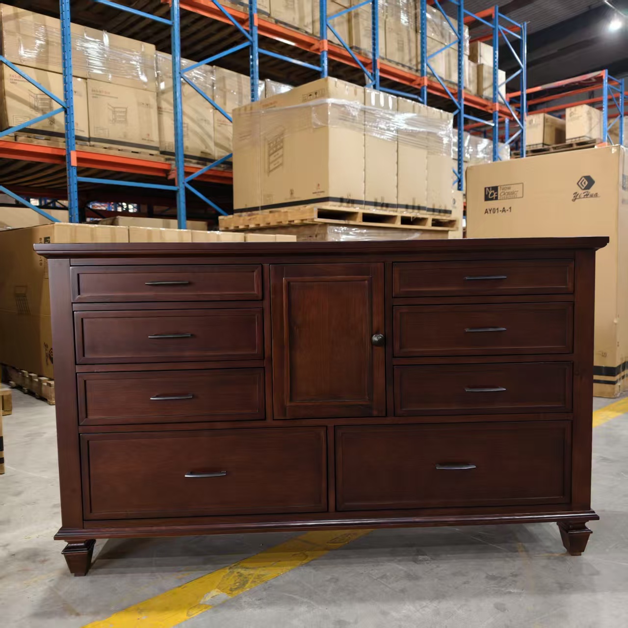 巧克力色【长160×宽43×高96】餐边柜八斗柜-实木复古出口6201-B-2