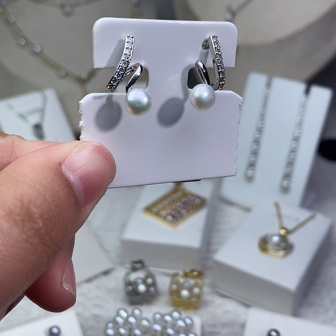 淡水珍珠耳饰银S925镶嵌