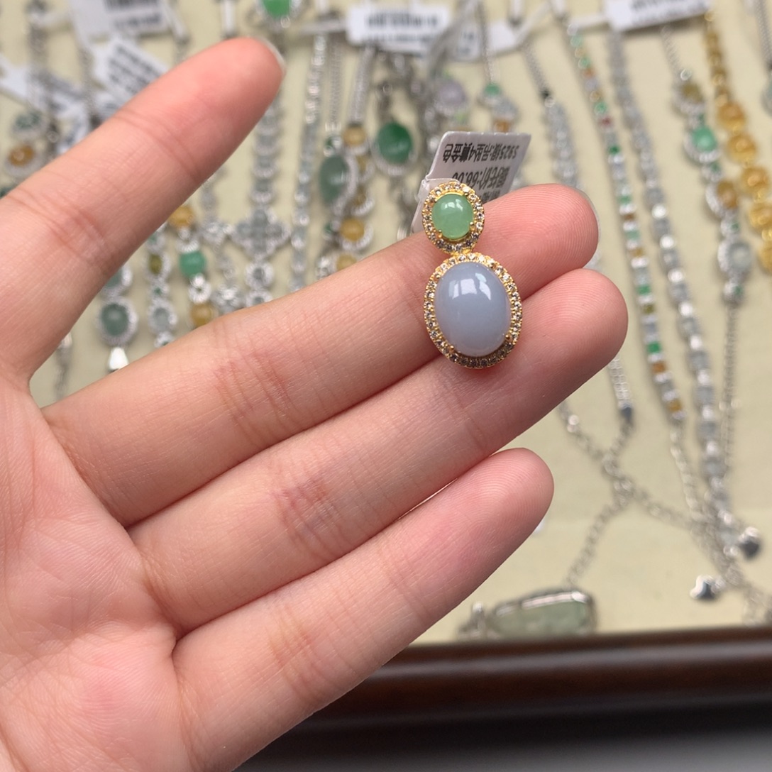 翡翠银S925镶嵌戒指吊坠