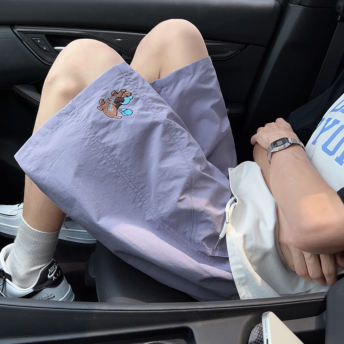 紫色多巴胺短裤男2025新款夏季外穿速干裤子大码休闲五分运动中裤