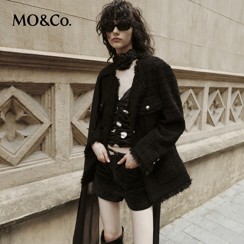 【陈大可专属】MOCO秋编织肌理手工流苏闪葱垫肩箱型外套MBC3COTK06