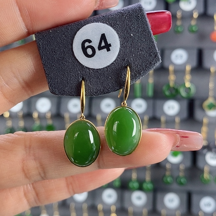 和田玉耳饰18K金镶嵌