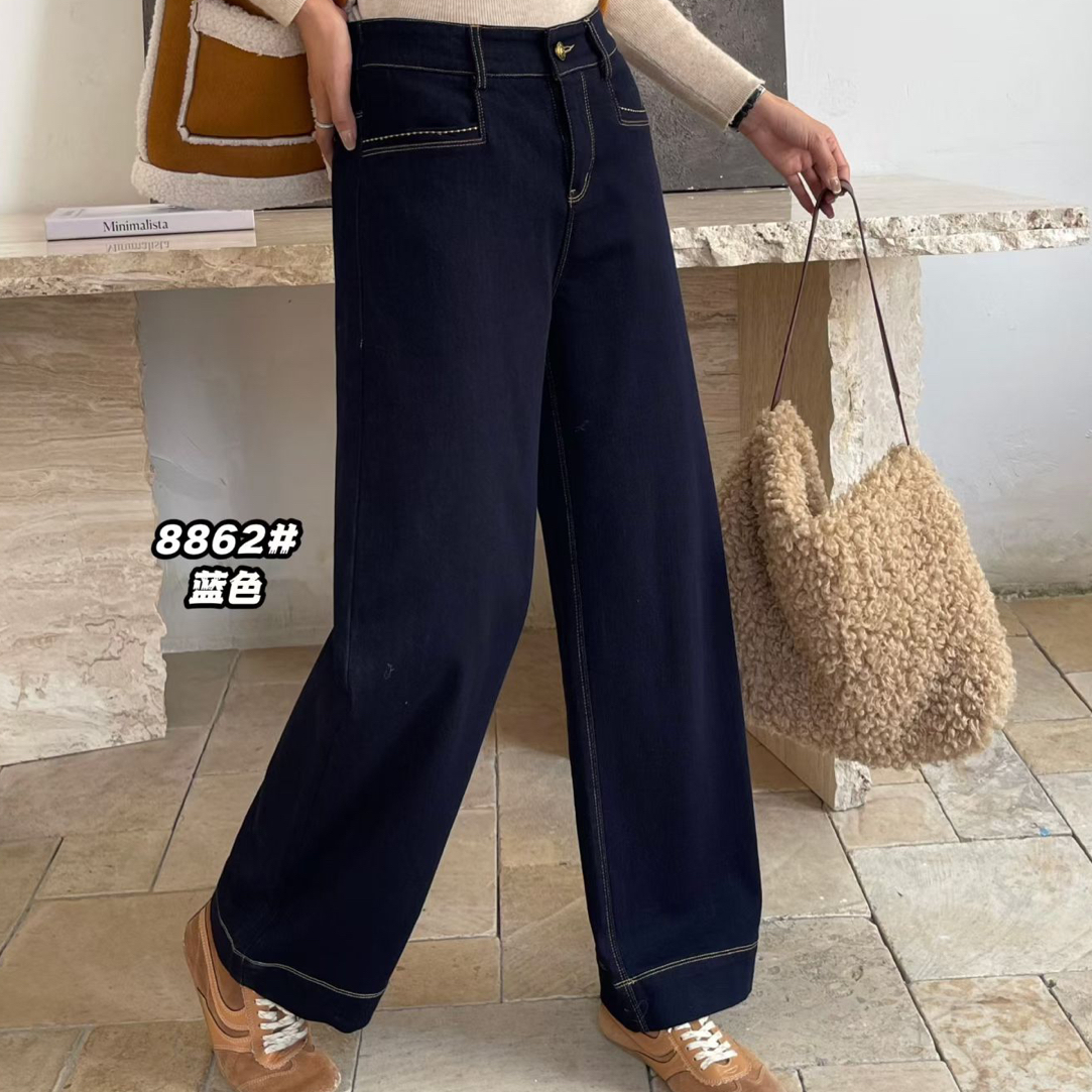 馨飞扬#8862直筒牛仔裤女秋冬新款高腰显瘦百搭