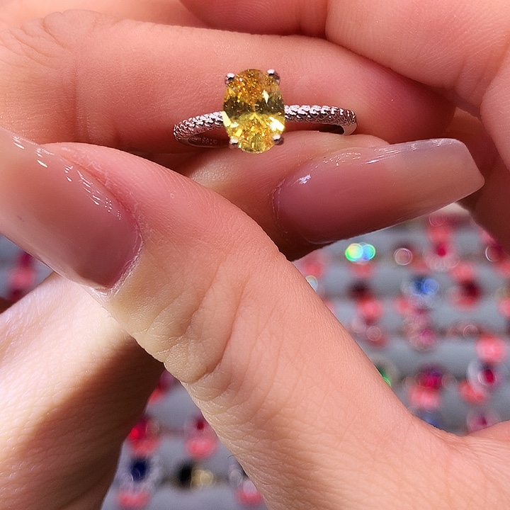 黄晶戒指银S925镶嵌6.8戒指