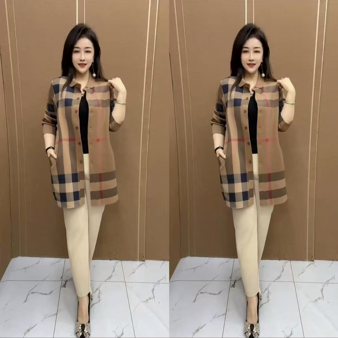 时尚格子风衣外套（裤子可选）