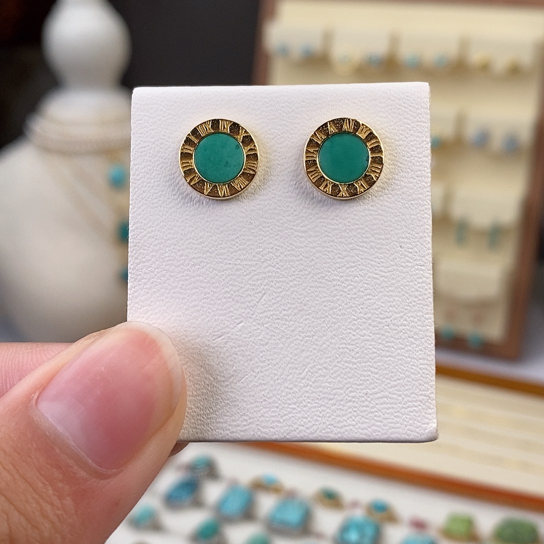 绿松石耳饰银S925镶嵌