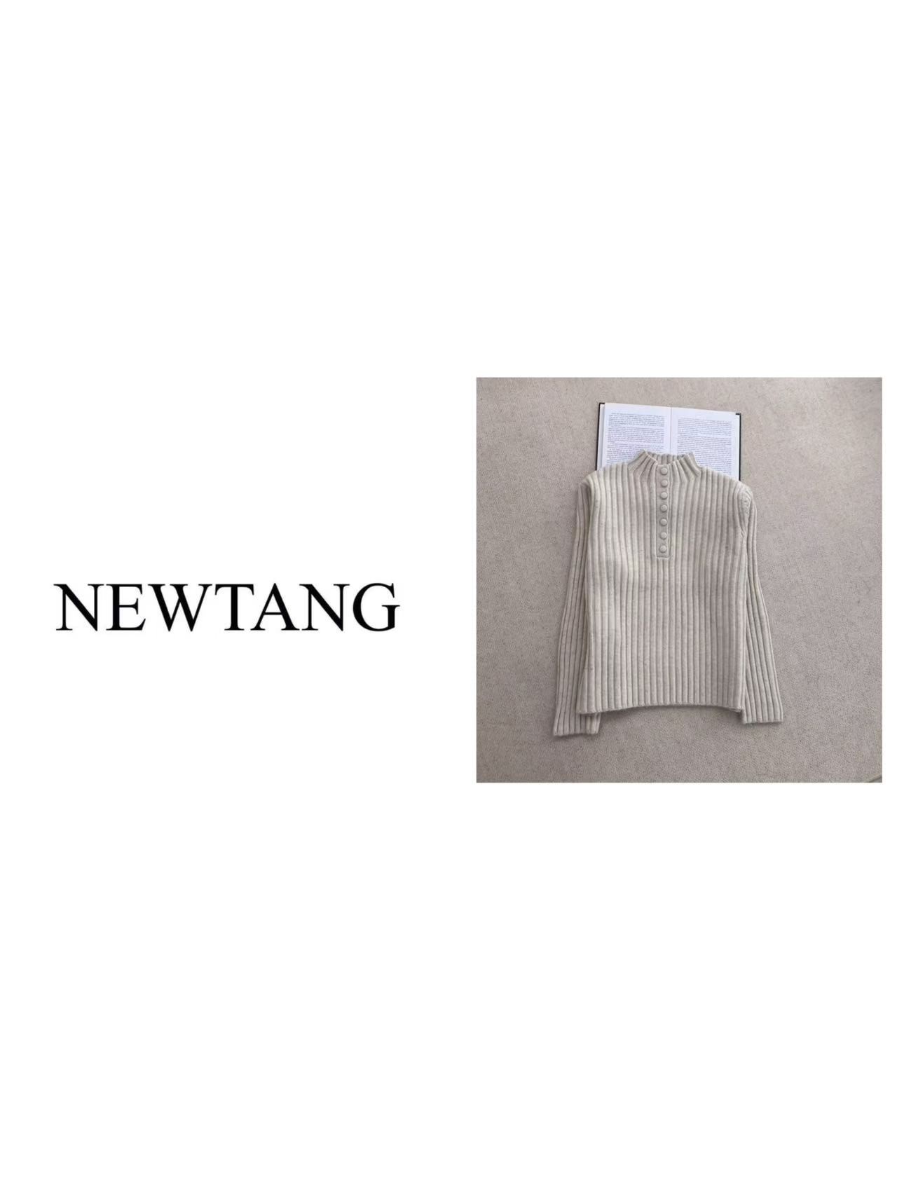 【暖云天】280(含羊毛)新款纯色多粒扣净版圆领套头针织毛衣女