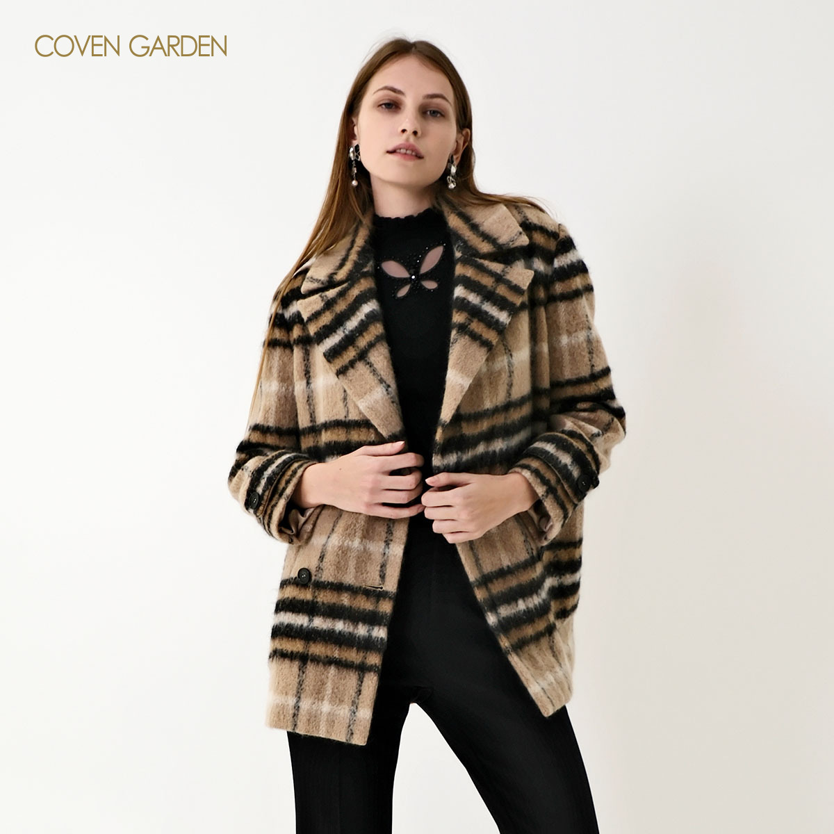 【达人专属】哥文花园英伦风V领经典条纹时尚典雅大衣CLA4342730