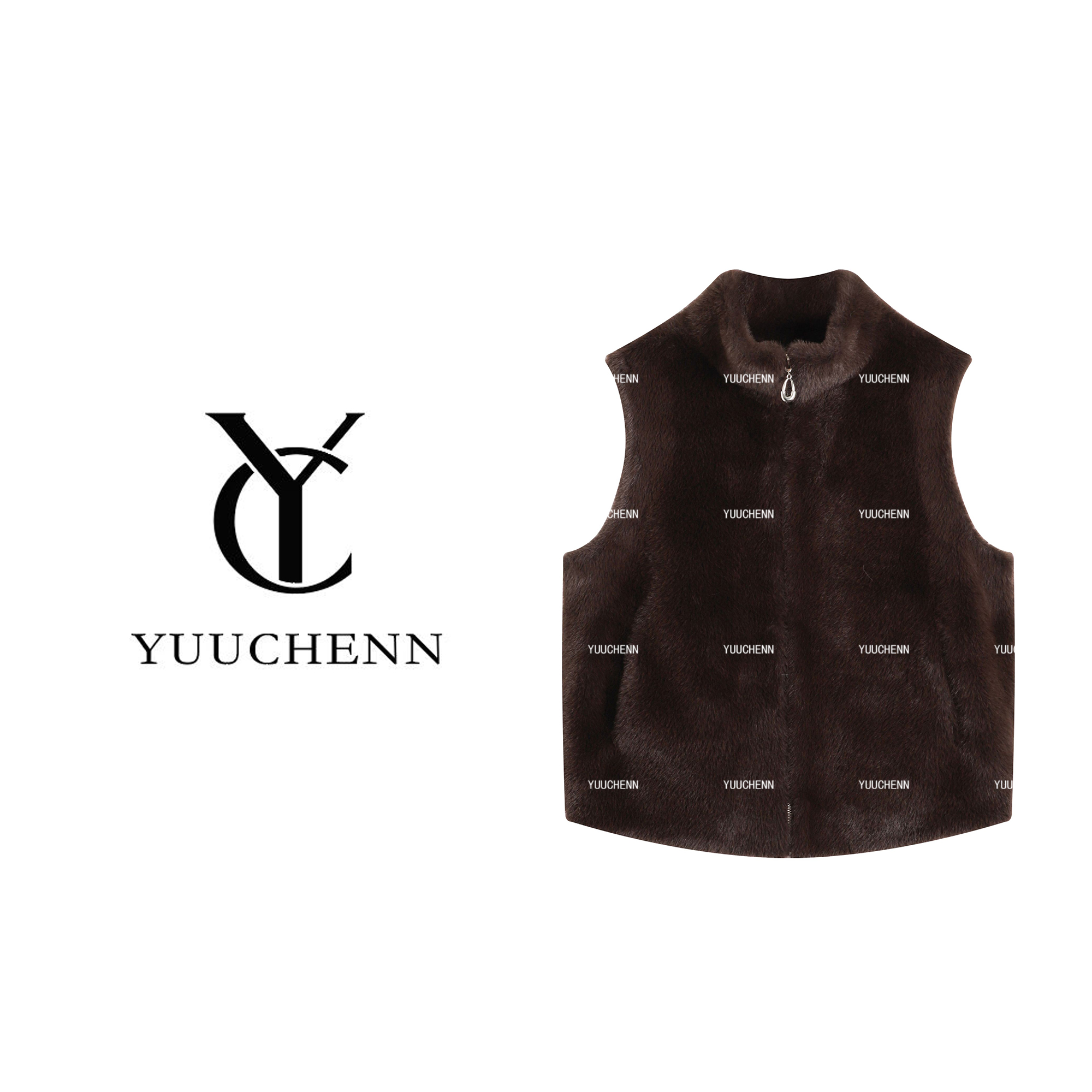 YUUCHENN【哥本哈根】绿色生态貂麂皮短款马甲25C-W65120