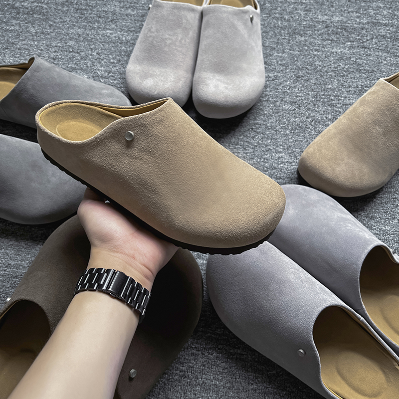 复古勃肯鞋男款包头拖鞋一脚蹬秋季百搭反绒皮外穿cleanfit穆勒鞋