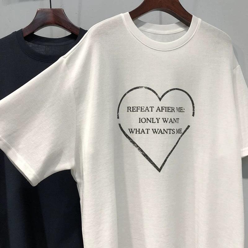 阿姚家纯棉内搭体恤新款字母爱心印花宽松韩范显瘦短袖T恤
