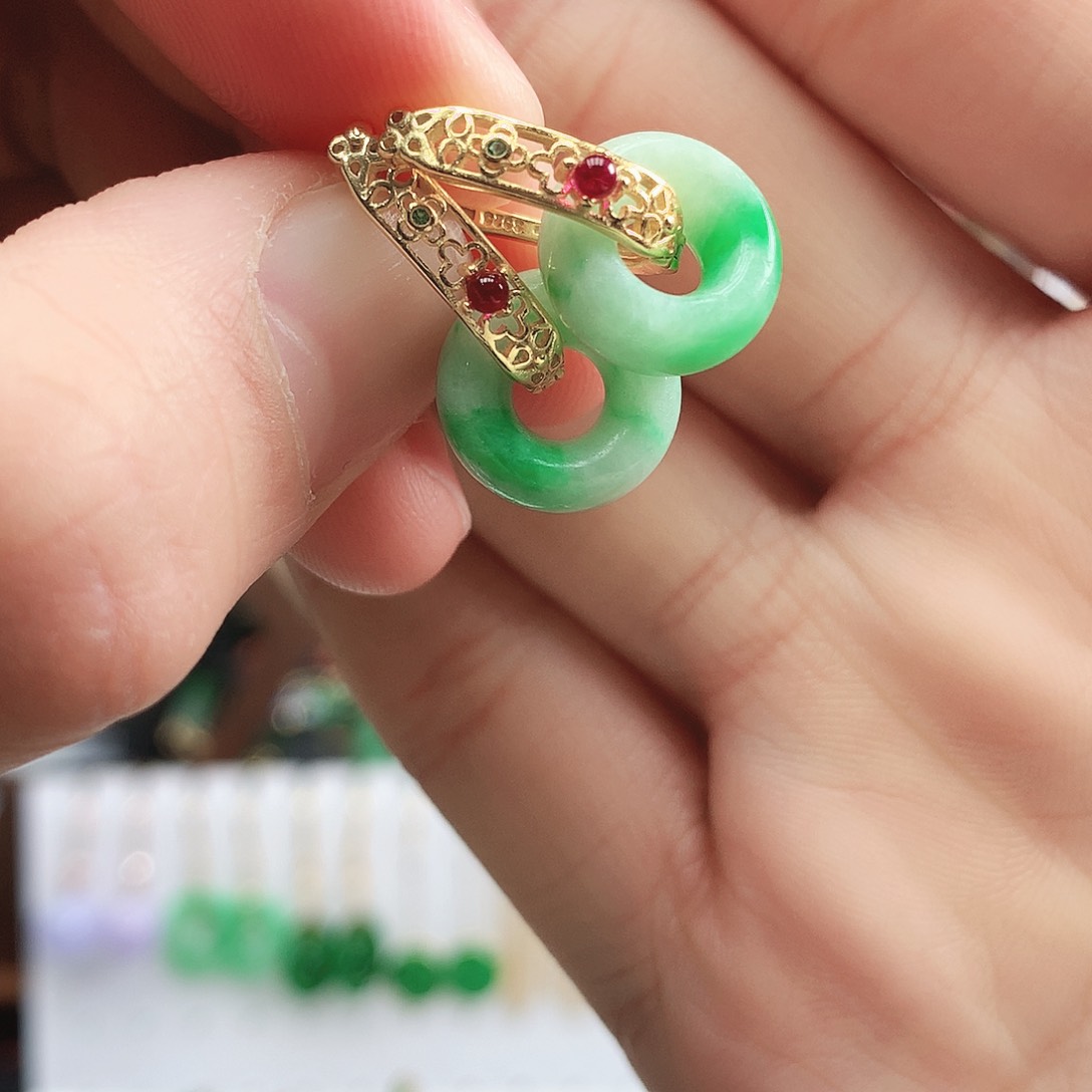 翡翠耳饰银S925镶嵌耳饰