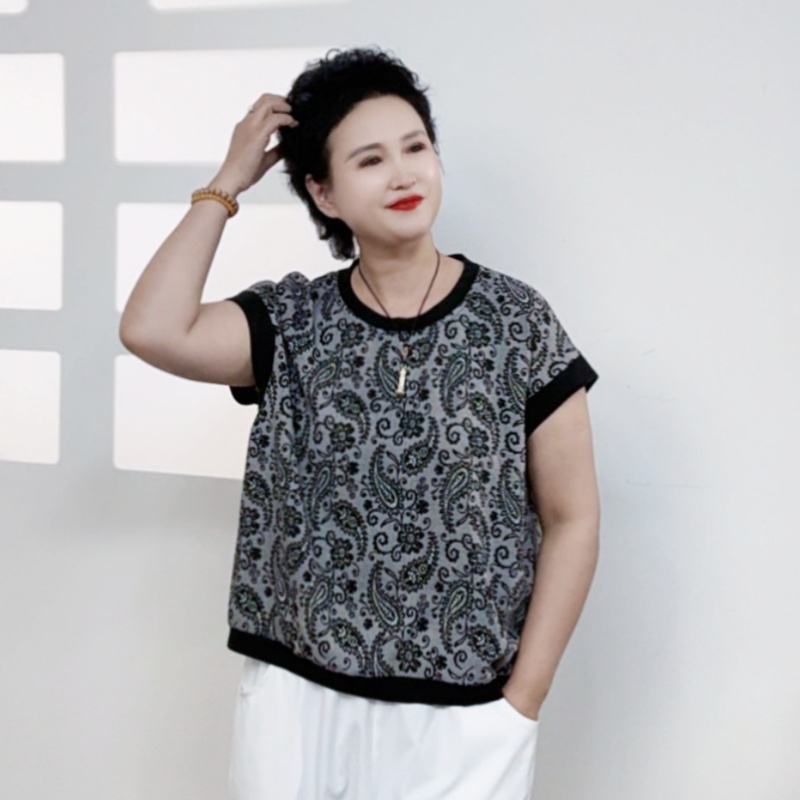 夏季新款碎花POLO领拼接短袖衬衫宽松大码女士上衣衬衣时尚休闲