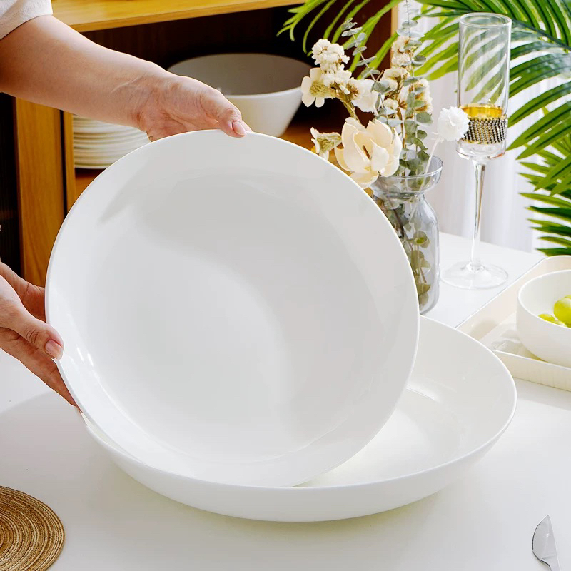 【纯白高骨深菜盘】10.5英寸27cm深5cm45%骨粉骨瓷家用深盘外贸尾单