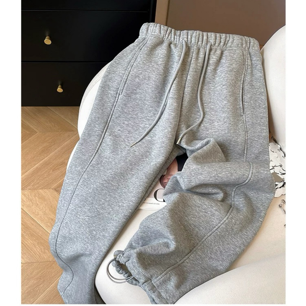 《大橙子》两穿卫裤女加绒加厚直筒束脚裤宽松阔腿裤松紧腰休闲裤冬