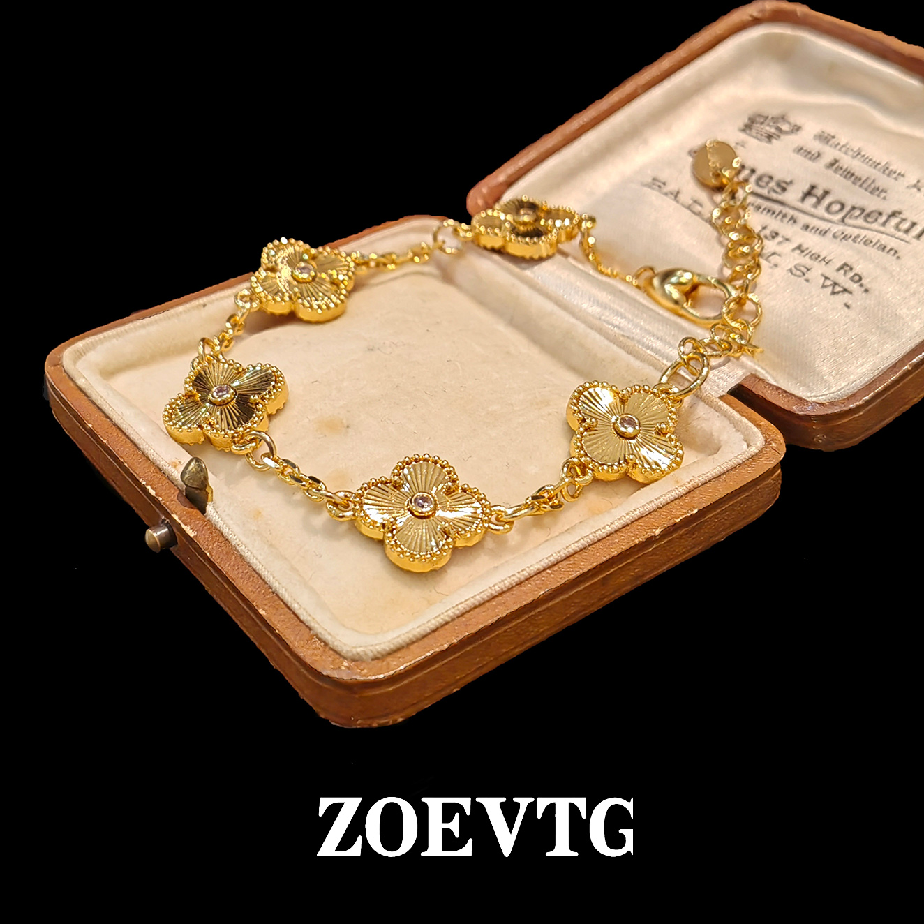 镀K金 四叶草】JBK-复古vintage金色手链时尚高级感首饰1201