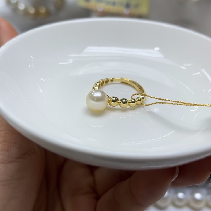 海水珍珠戒指银S925镶嵌8.1mm