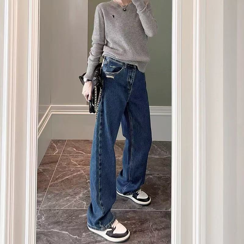 SU【090】花61 愫心 梨形身材显瘦显高 牛仔直筒长裤窄版阔腿裤