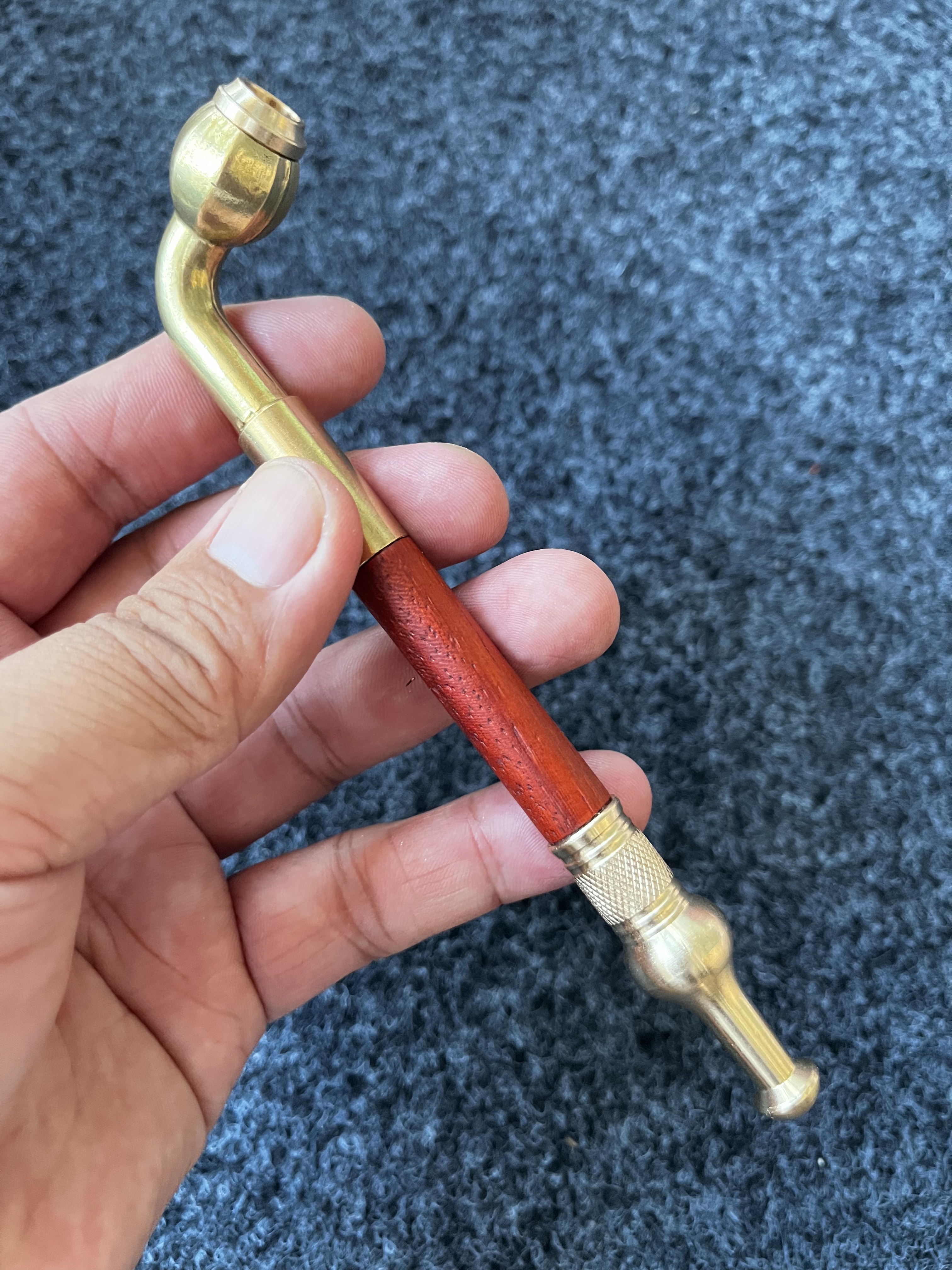 黄铜旱烟锅15公分红木烟杆黄铜嘴内径烟斗长杆1公分万能锅老式