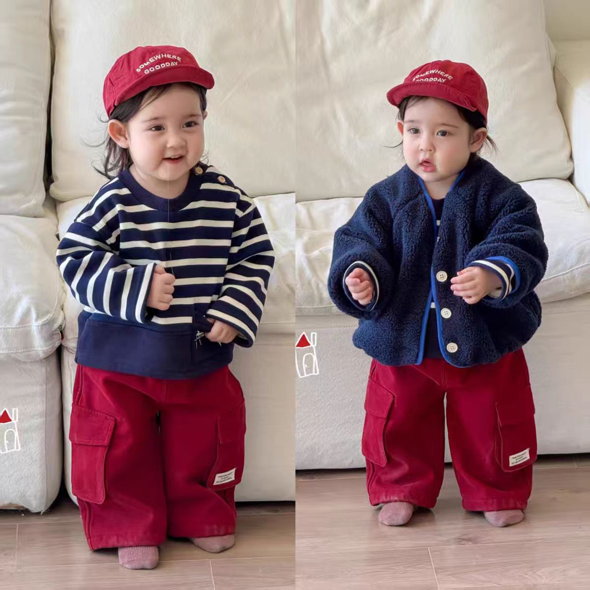 婴童三个院蓝色毛毛外套套装组合（NO退，NO换）