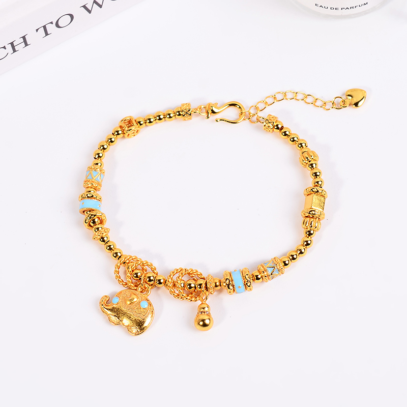 铜合金手链 新中式珐琅彩炸珠墩墩象盘缠手链女高级感手串配饰品