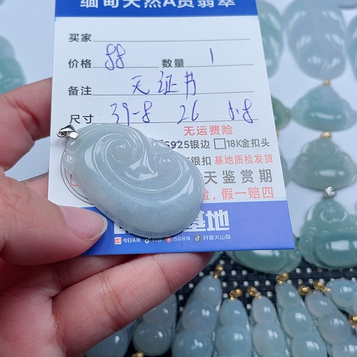 翡翠颈饰银S925镶嵌天然翡翠吊坠