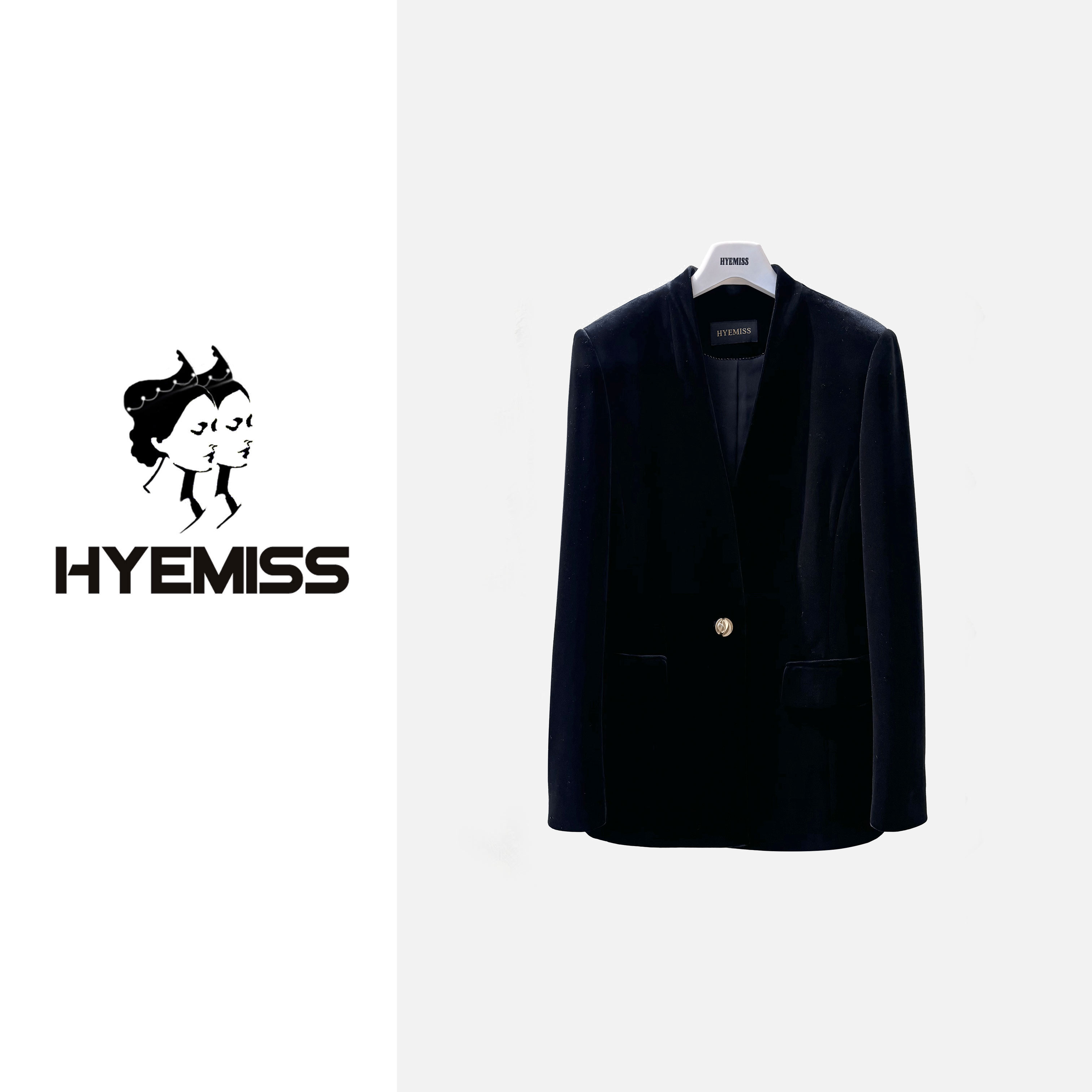 V领丝绒上衣气质时尚休闲百搭双排扣黑色复古外套JK260013