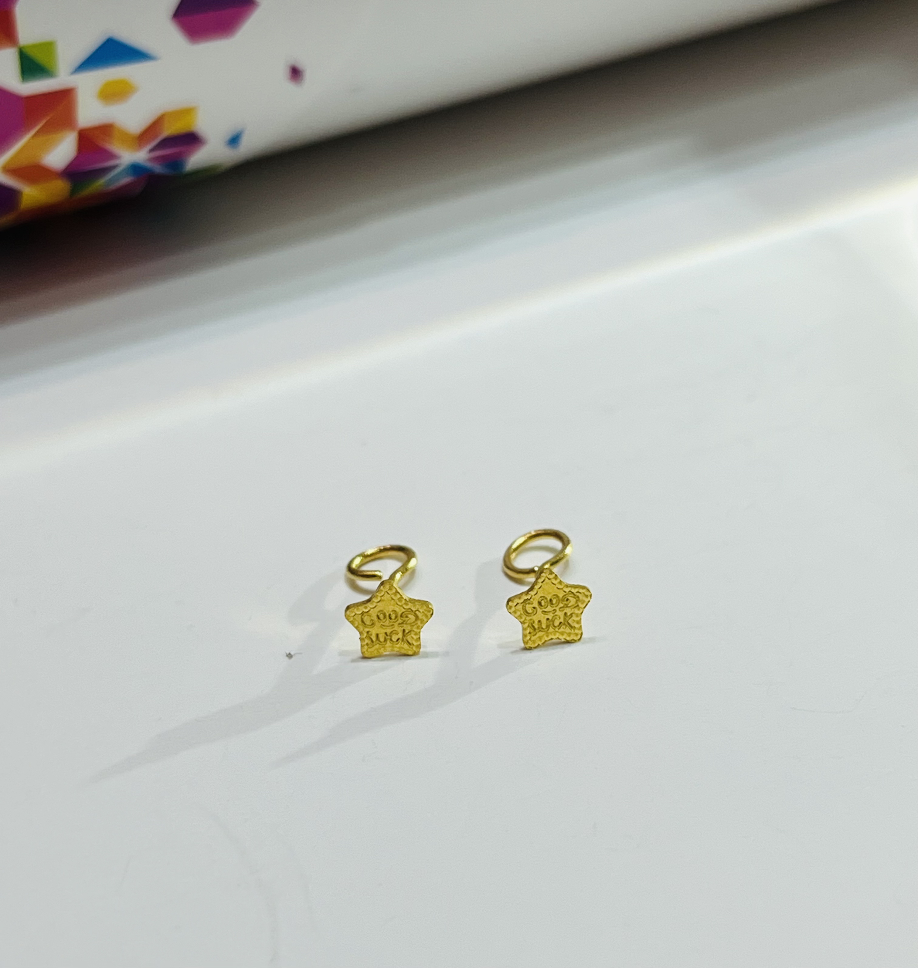年终狂欢季  足金999 good luck五角星弯针黄金耳钉 精致可爱好运