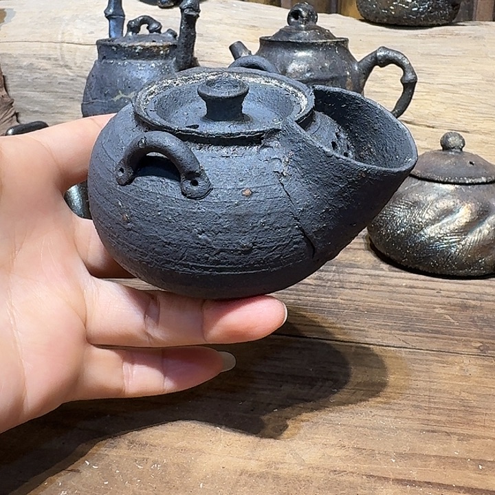 柴烧黑陶手工柴烧壶