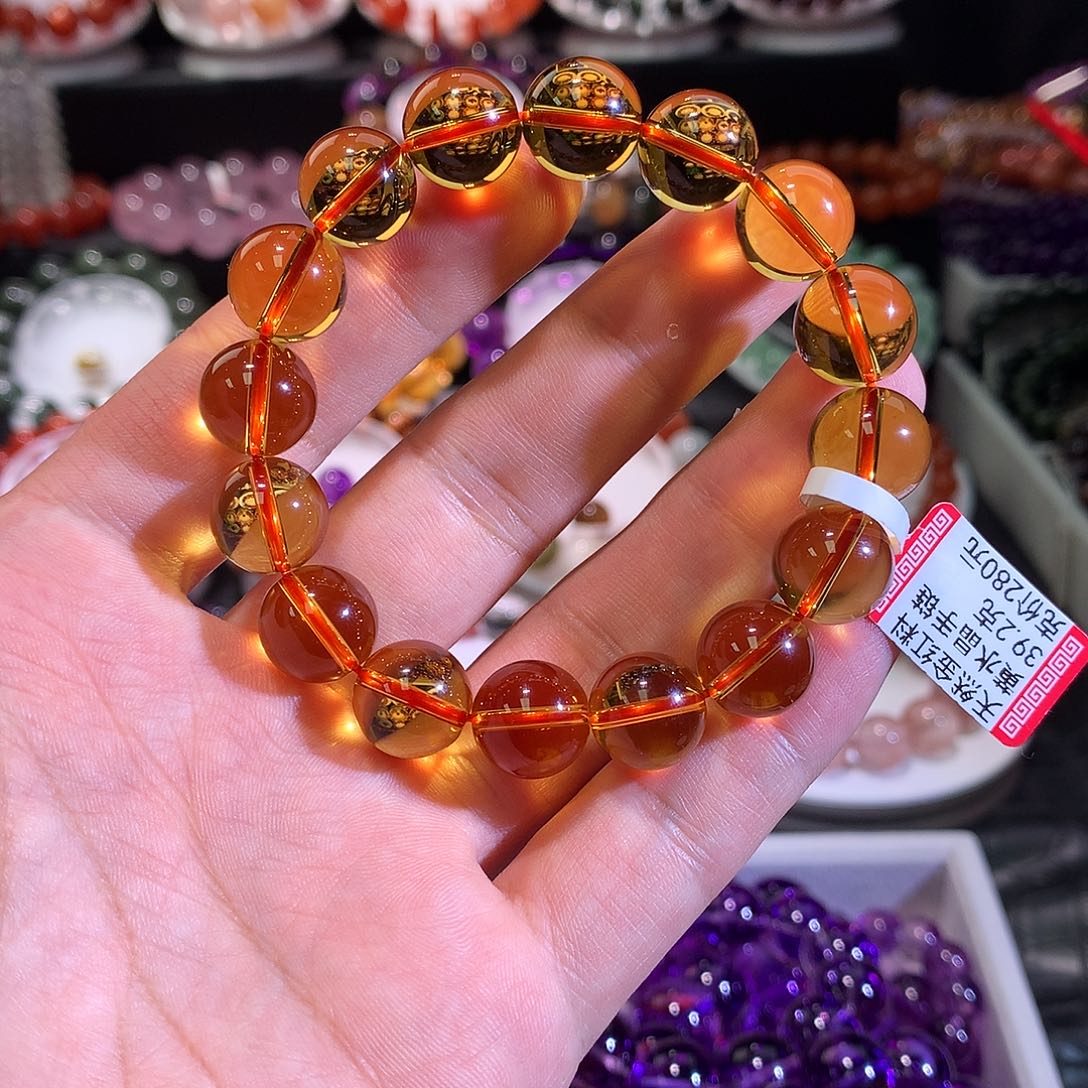 水晶未镶嵌手链巴西老矿料金红黄水晶12+