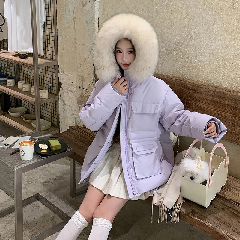 毛小鹿【冬日限定】羽绒服女貉子毛领工装派克服冲锋衣90白鹅绒内胆