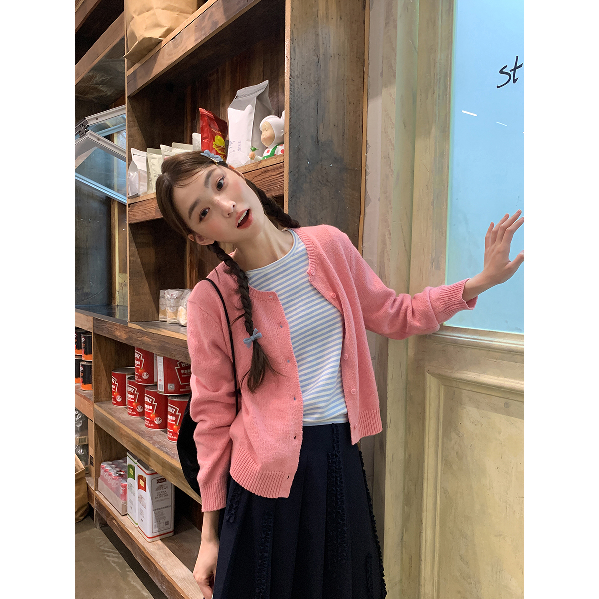 你好卡农 圆领打底衫针织开衫洋气小衫慵懒两件套KZ25Z8029D